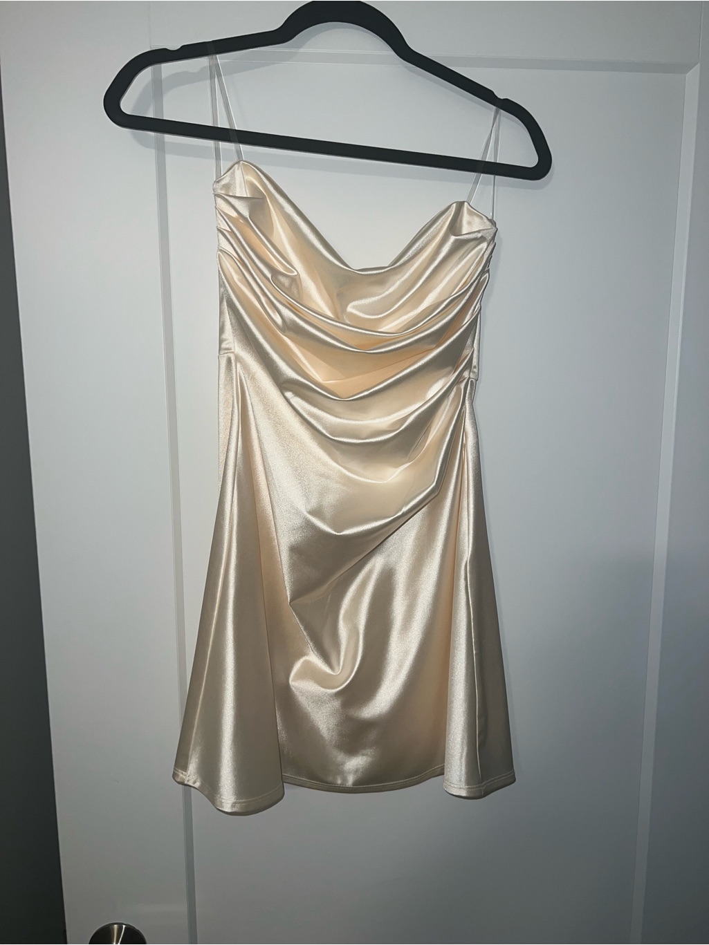 Satin Cowl Neck Slip Dress In Champagne